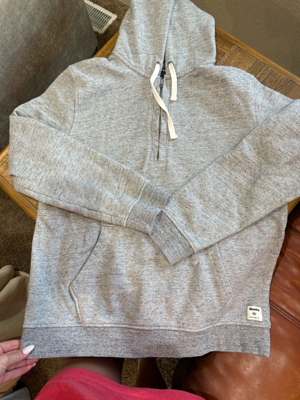Roots Heather Gray Hoodie with Logo Tab